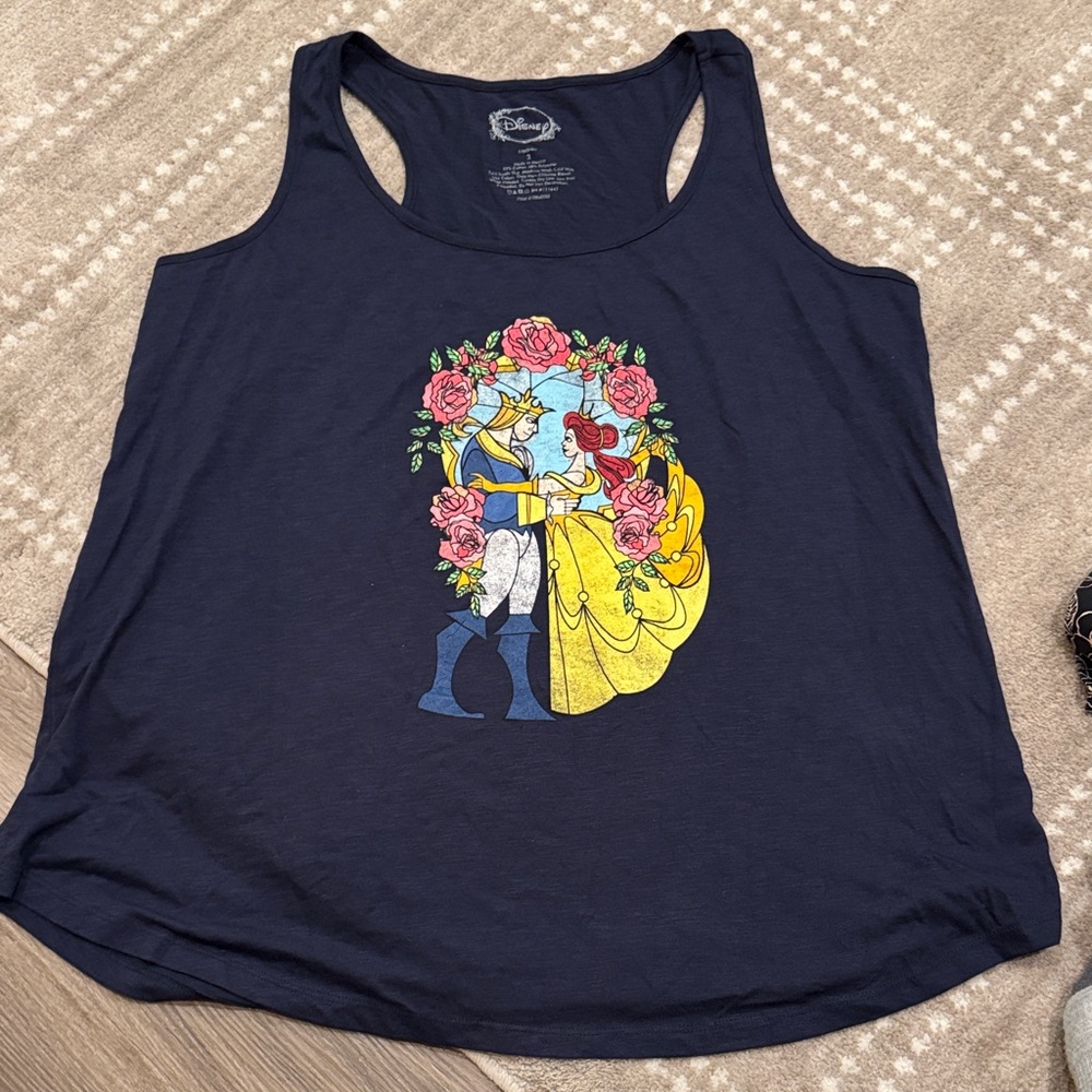 Disney Women's Navy Tank Top with Beauty and the Beast Design